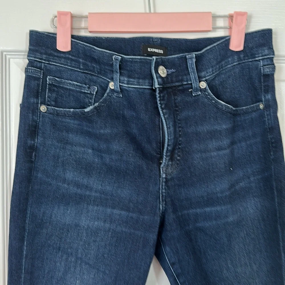 Express Dark Blue Distressed Skinny Jeans mid rise size 10R